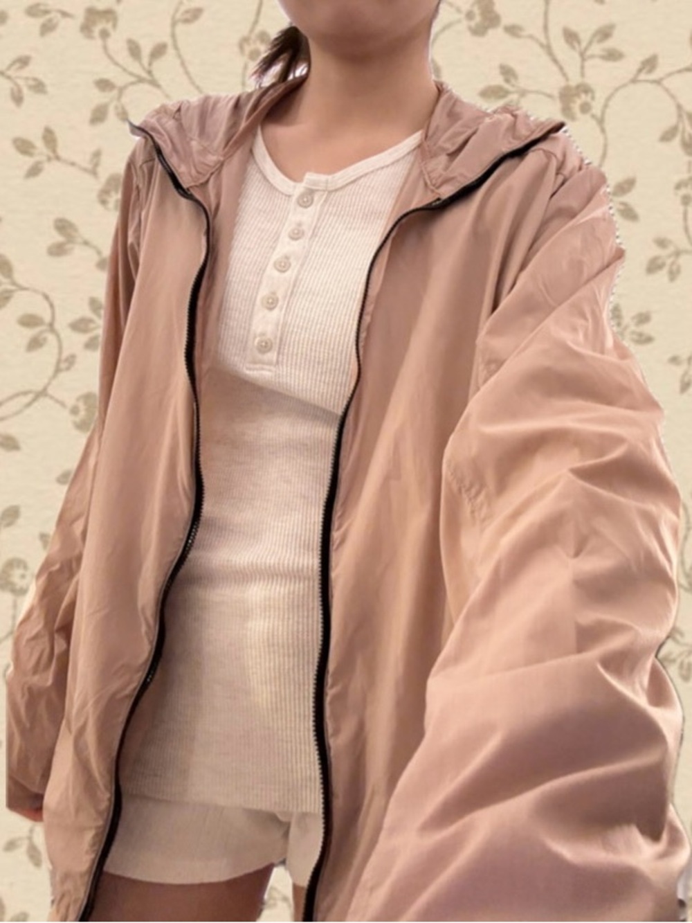 Light Pink Hooded Windbreaker Jacket (Lightweight, Wind & Sun Protection)